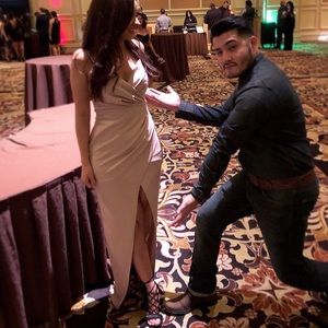 Mauve pink symmetrical evening dress